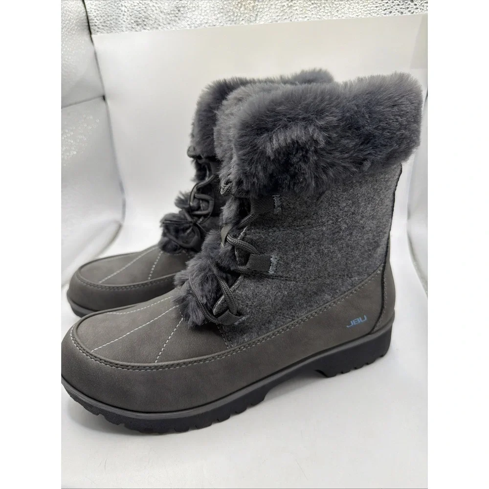 JBU Women's Colorado Cozy Faux Fur Lined Snow Boots Dark Grey Size 8 New
